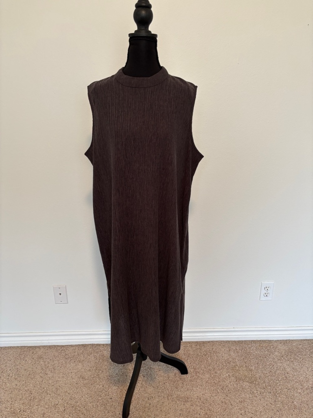 Eileen Fisher Sleeveless Ribbed Midi Dress in Dark Brown